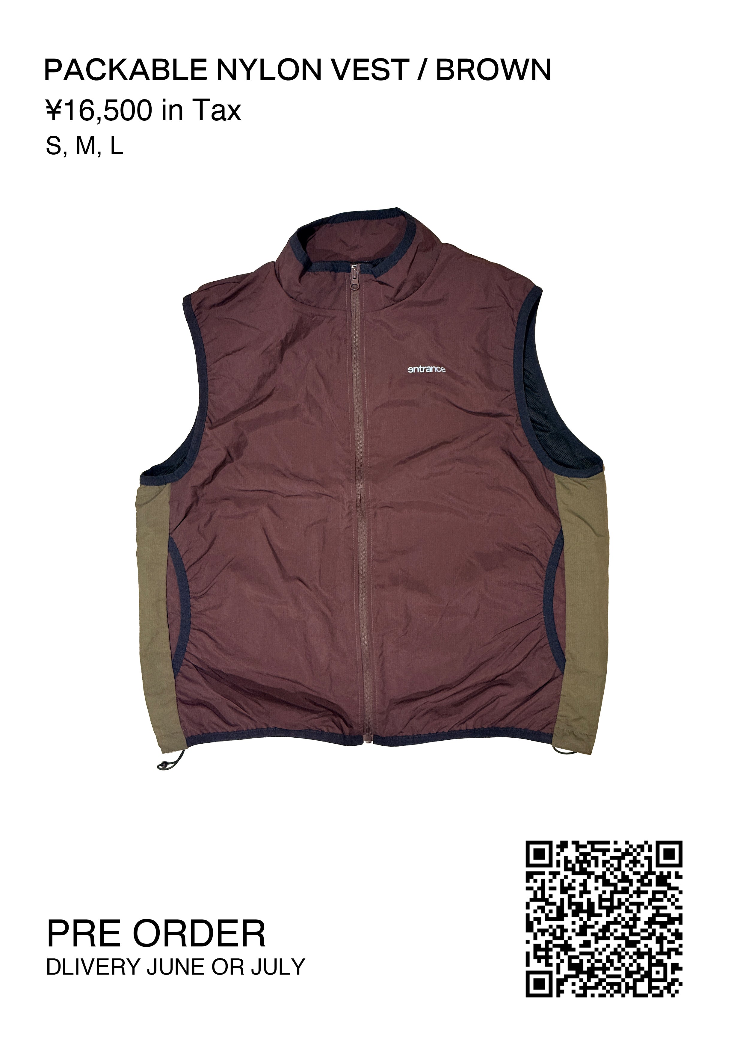 【PRE ORDER】PACKABLE NYLON VEST / BROWN