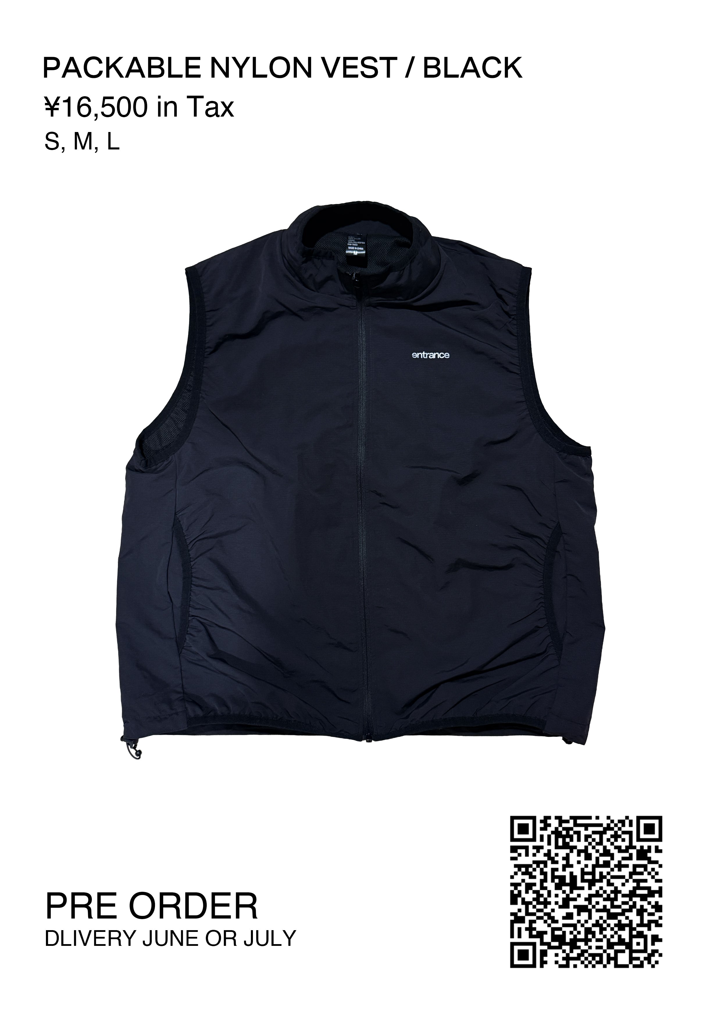 【PRE ORDER】PACKABLE NYLON VEST / BLACK